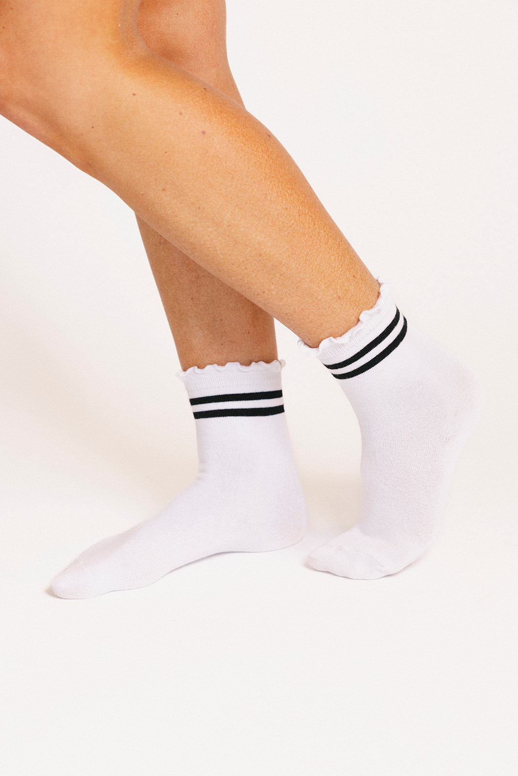 Maude Ruffle Top Socks - Black Stripe