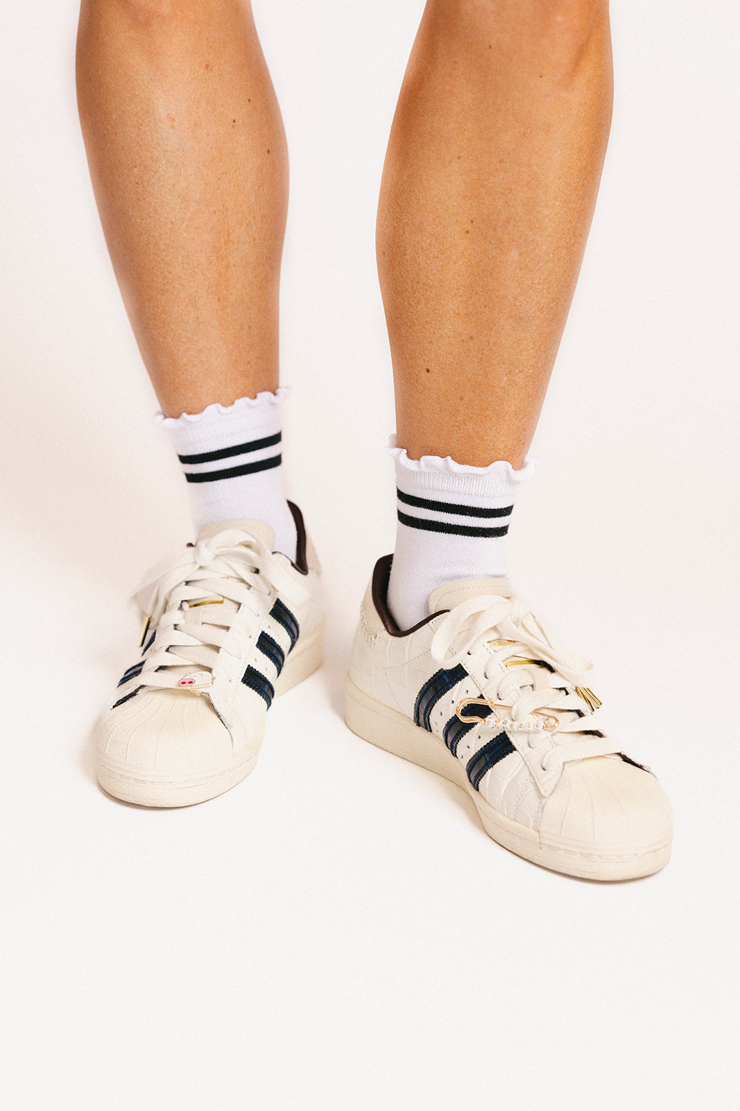 Maude Ruffle Top Socks - Black Stripe