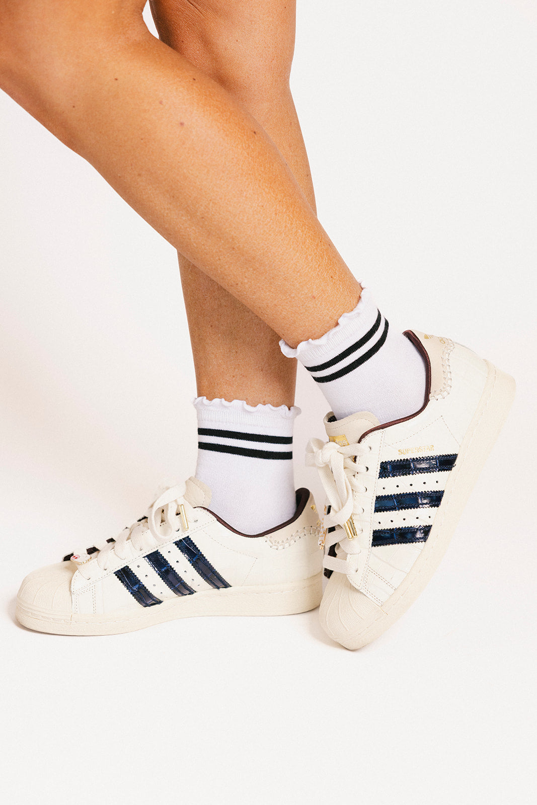 Maude Ruffle Top Socks - Black Stripe