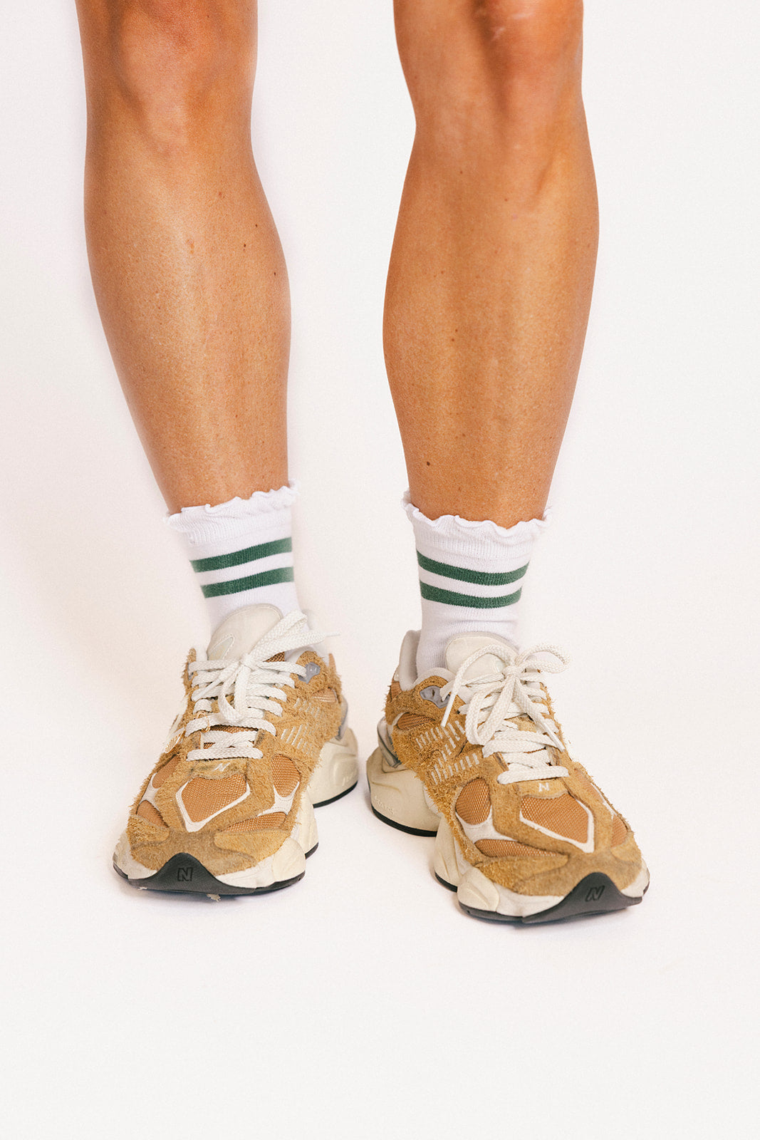 Maude Ruffle Top Socks - Green Stripe