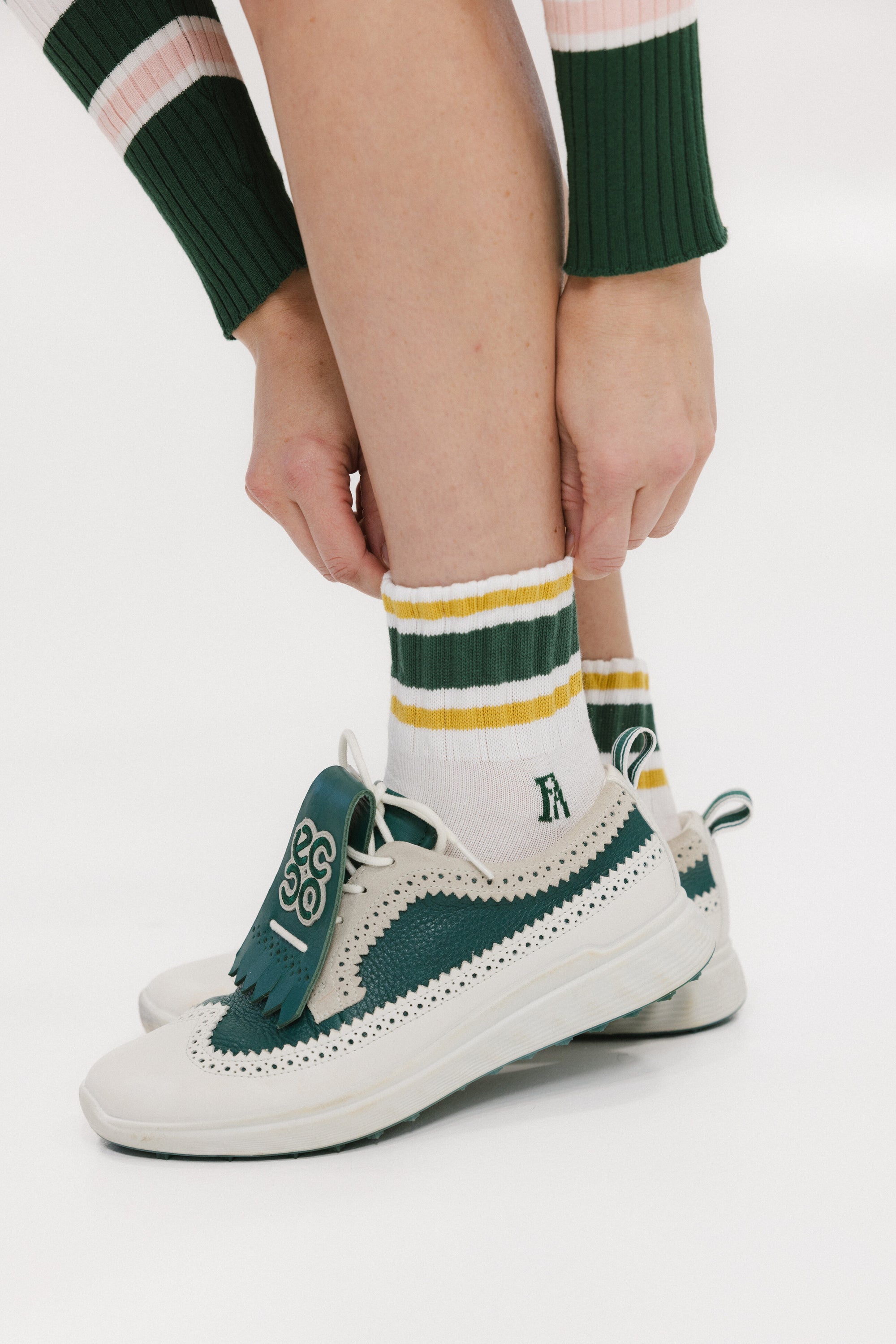 Retro Ankle Sock - Mustard/Green