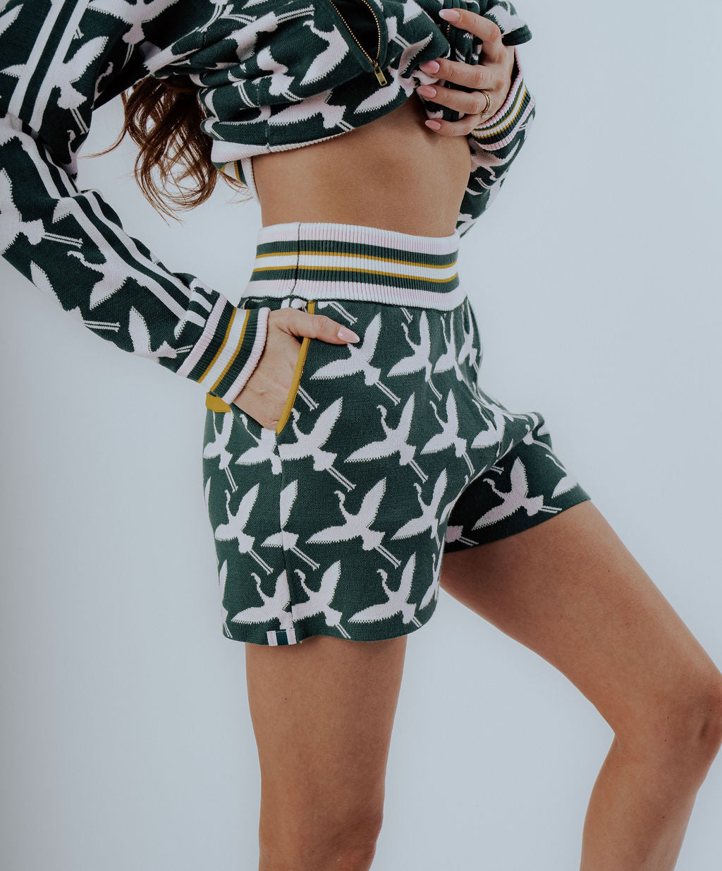 Flora Shorts - Green Flamingo