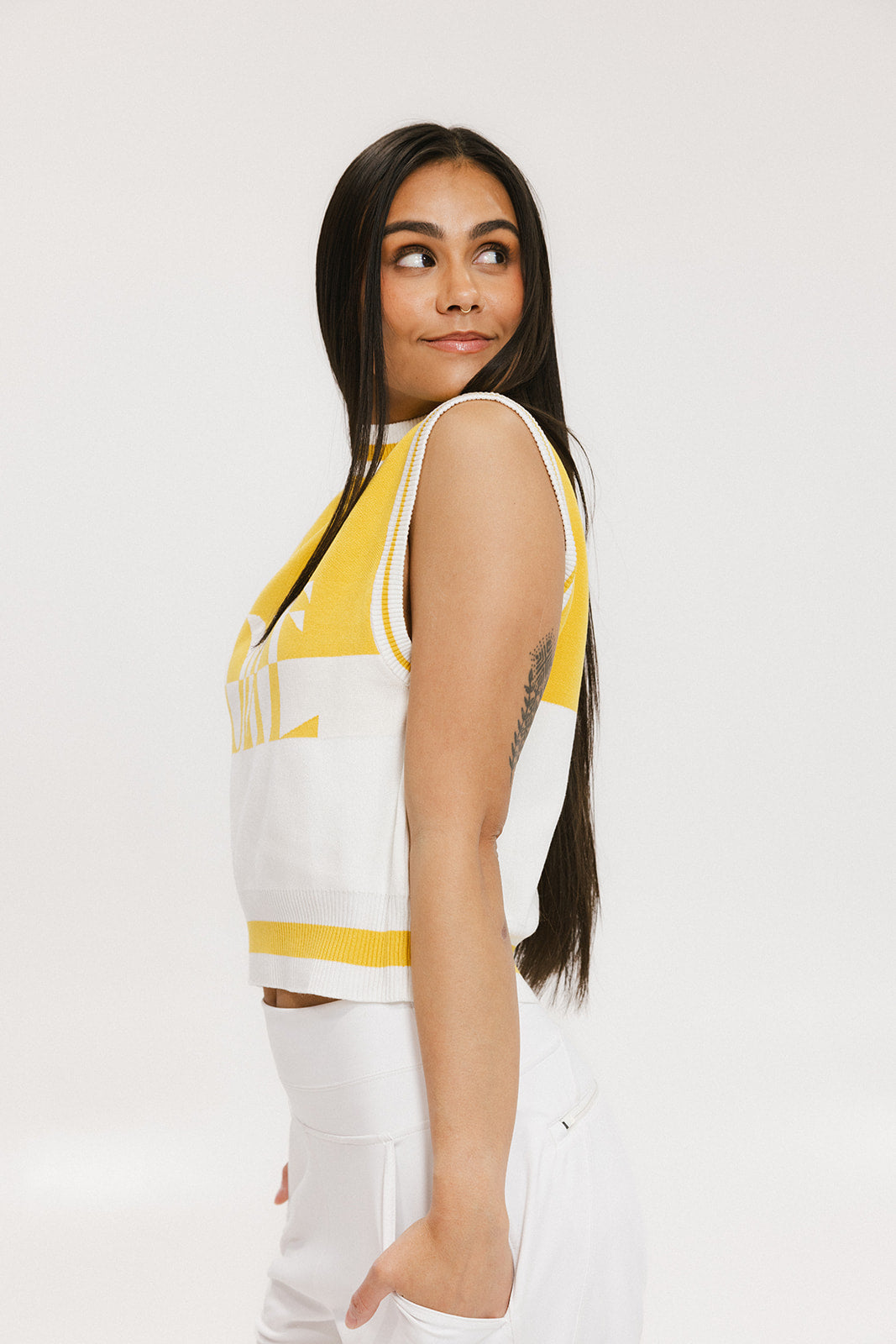 Fore Sleeveless Sweater - Mustard/White