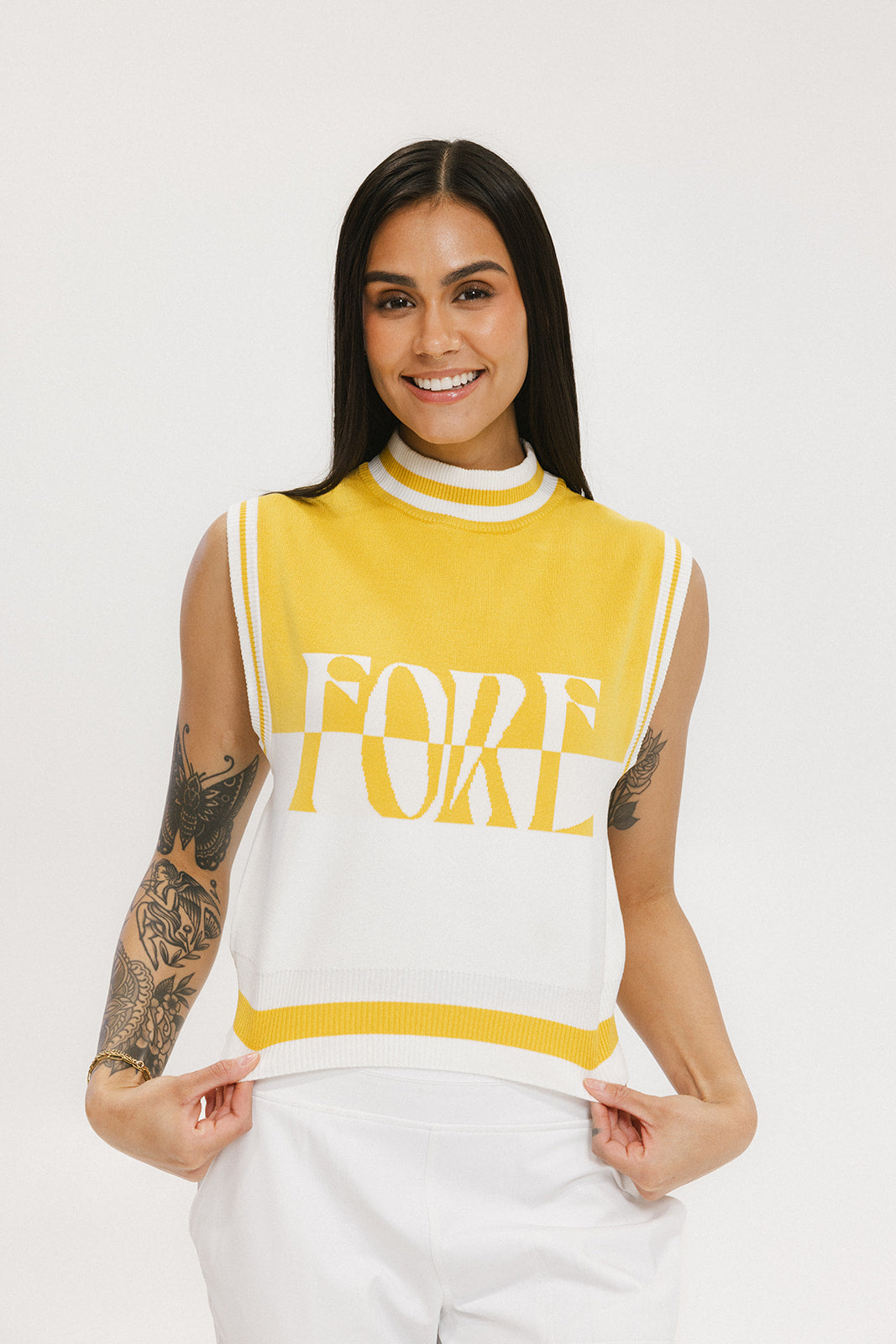 Fore Sleeveless Sweater - Mustard/White
