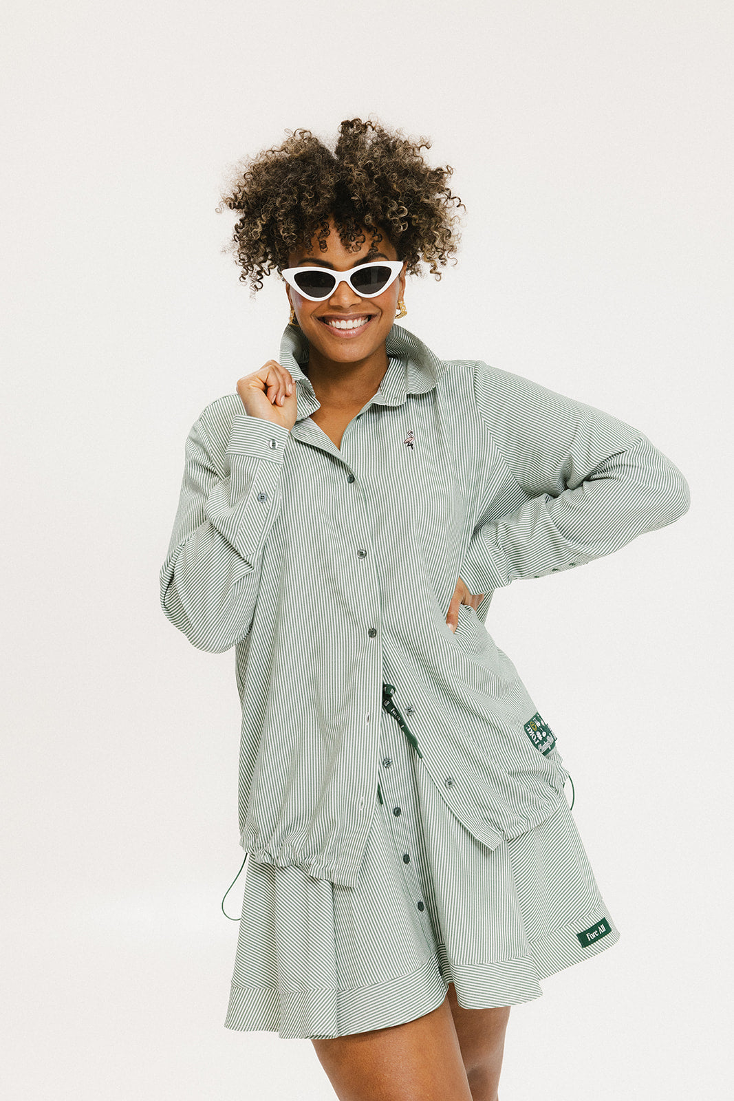 Victoria Button Up - Green Stripe