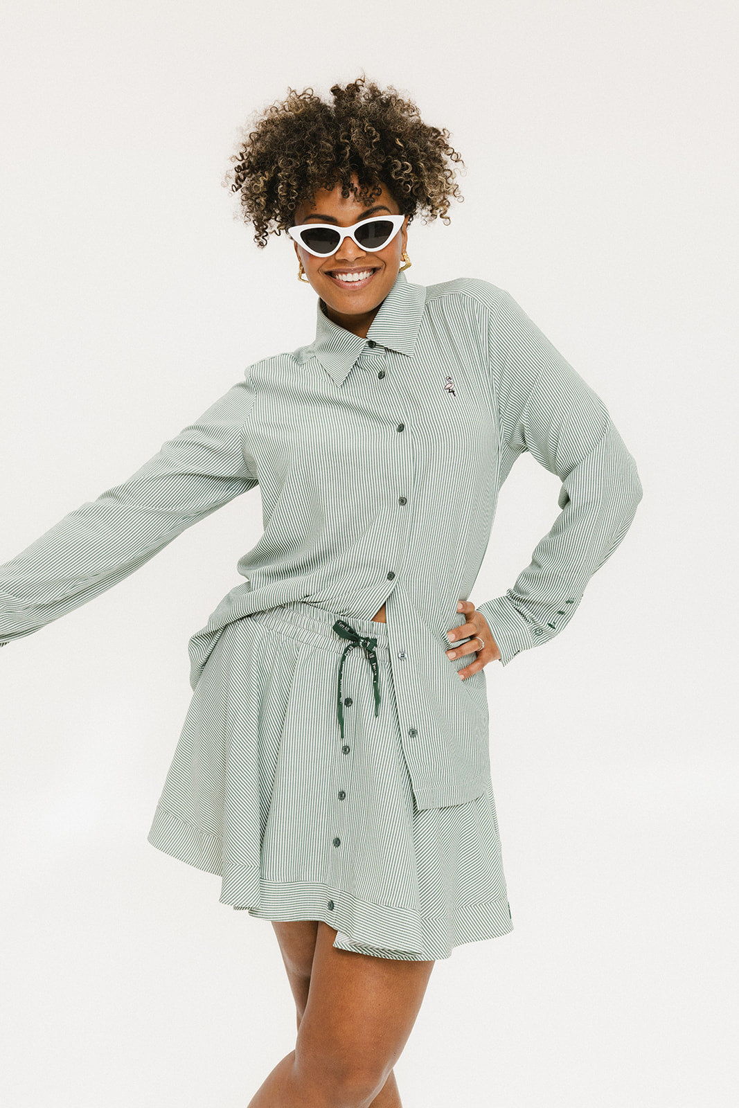 Victoria Button Up - Green Stripe