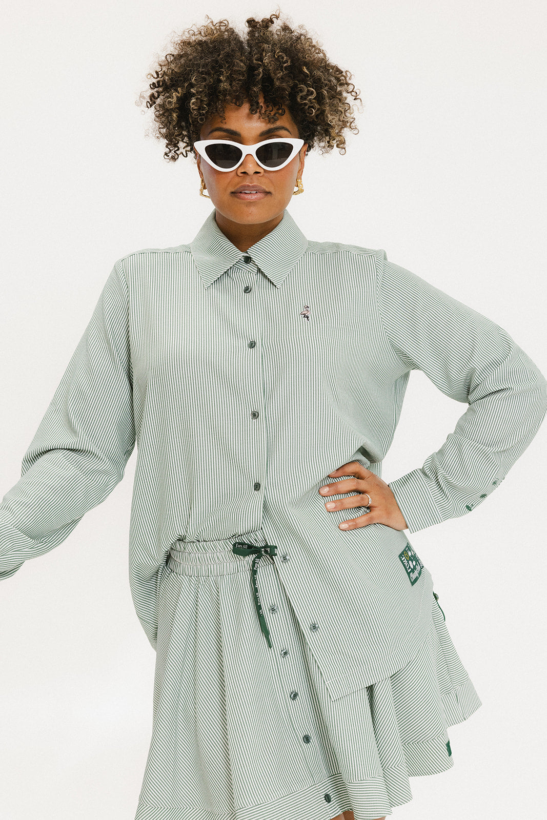 Victoria Button Up - Green Stripe