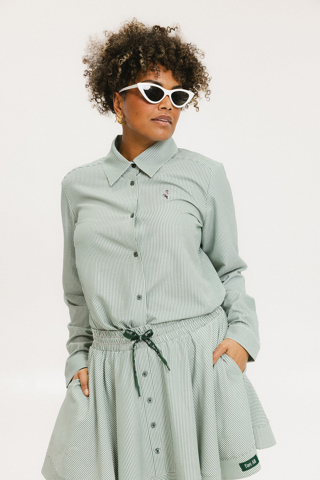 Victoria Button Up - Green Stripe