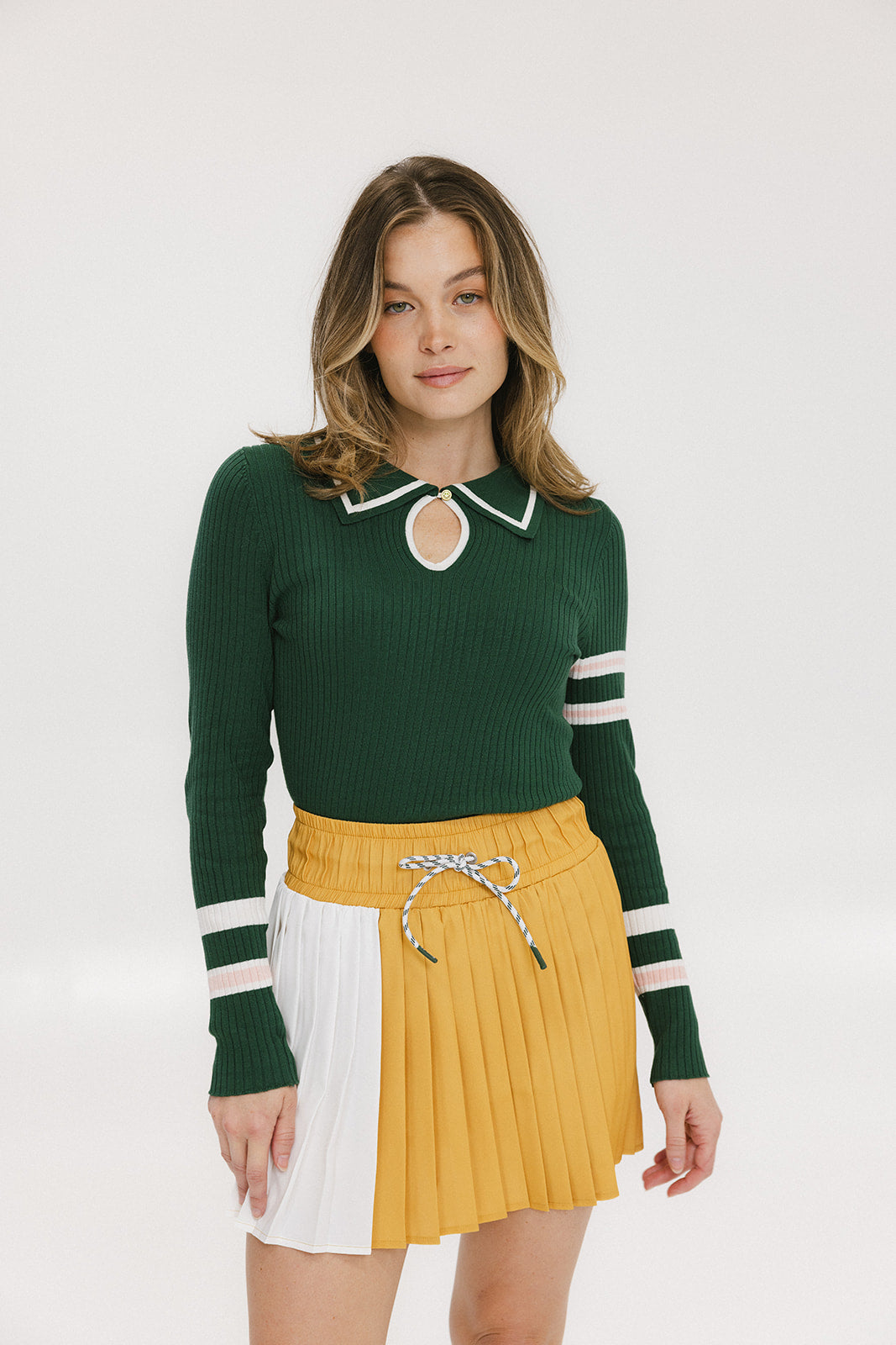 Alice Ribbed Keyhole Polo - Green