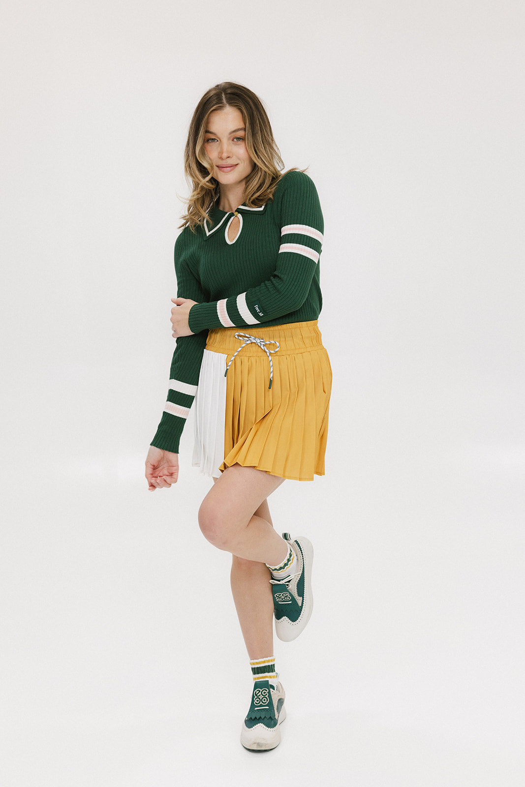 Alice Ribbed Keyhole Polo - Green