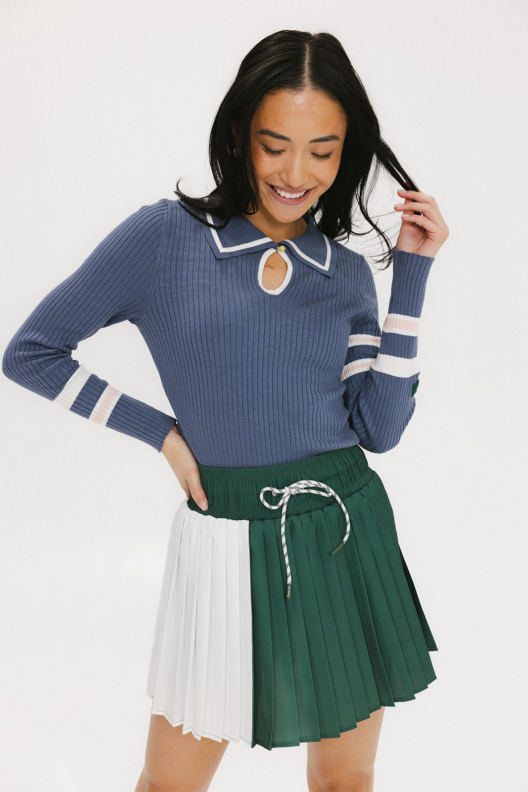 Alice Ribbed Keyhole Polo - Indigo