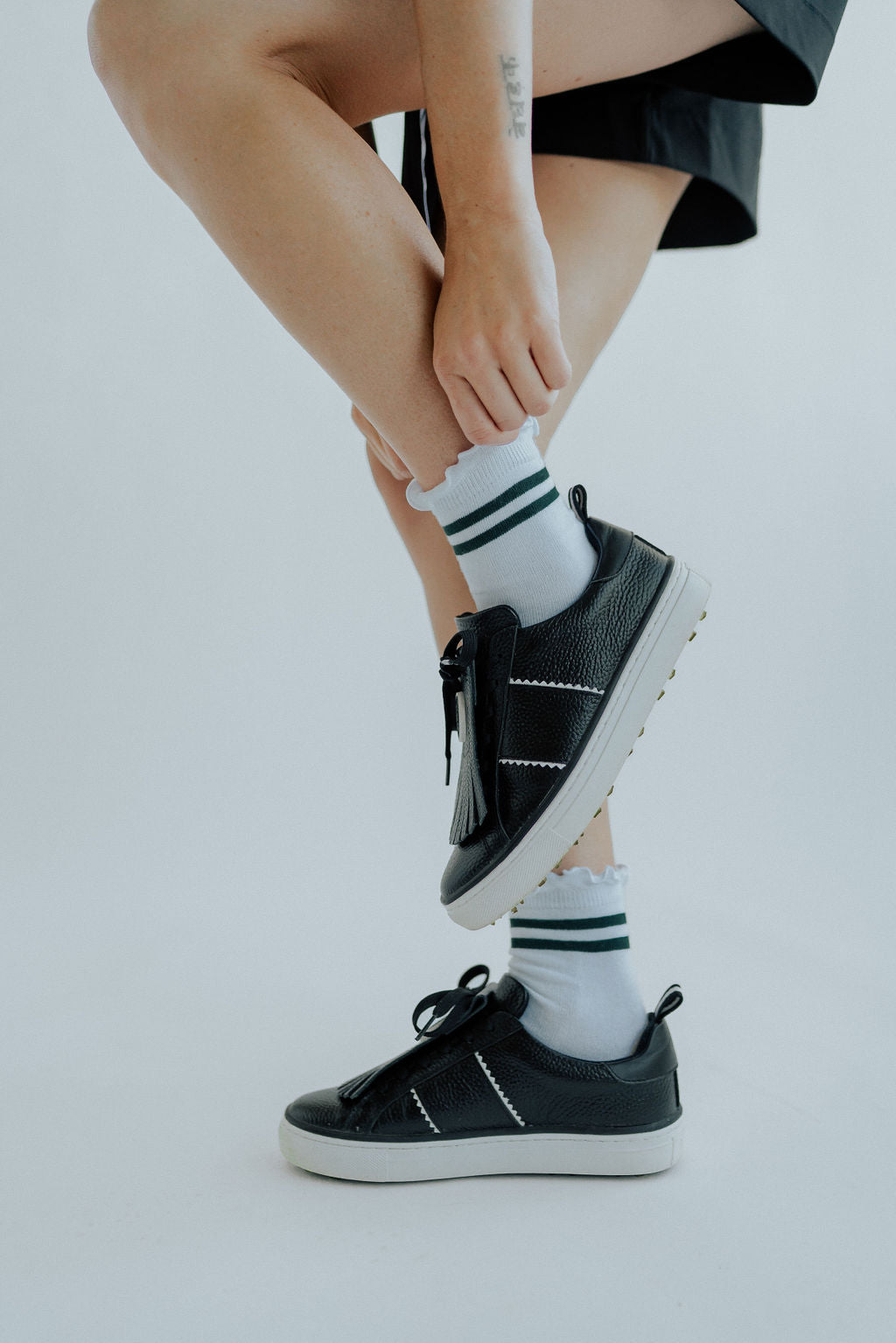 Maude Ruffle Top Socks - Green Stripe