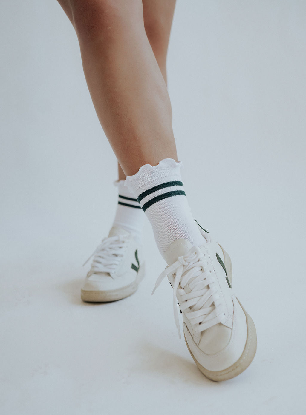 Maude Ruffle Top Socks - Green Stripe