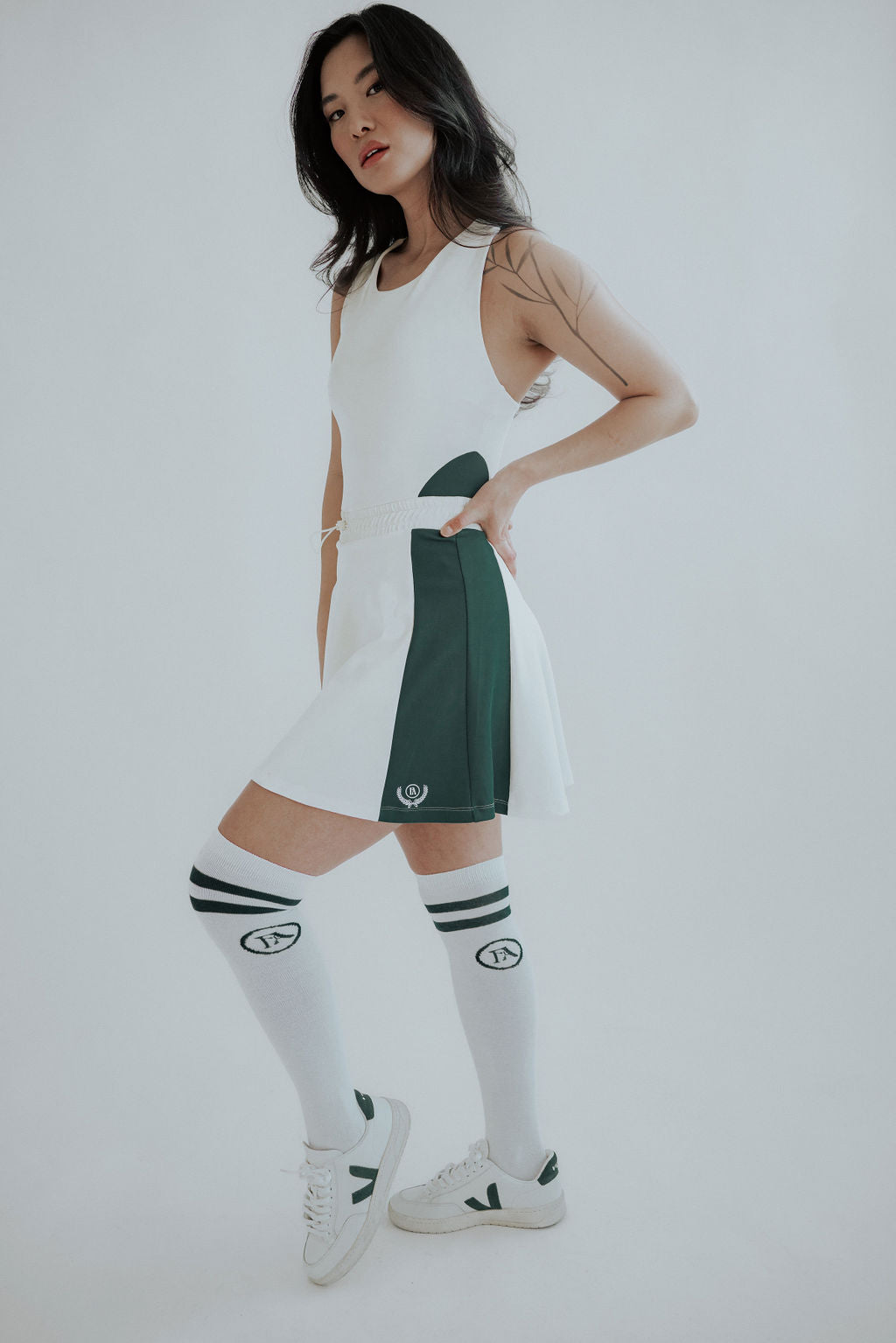 The Shane Knee High Socks - White/Green Stripes