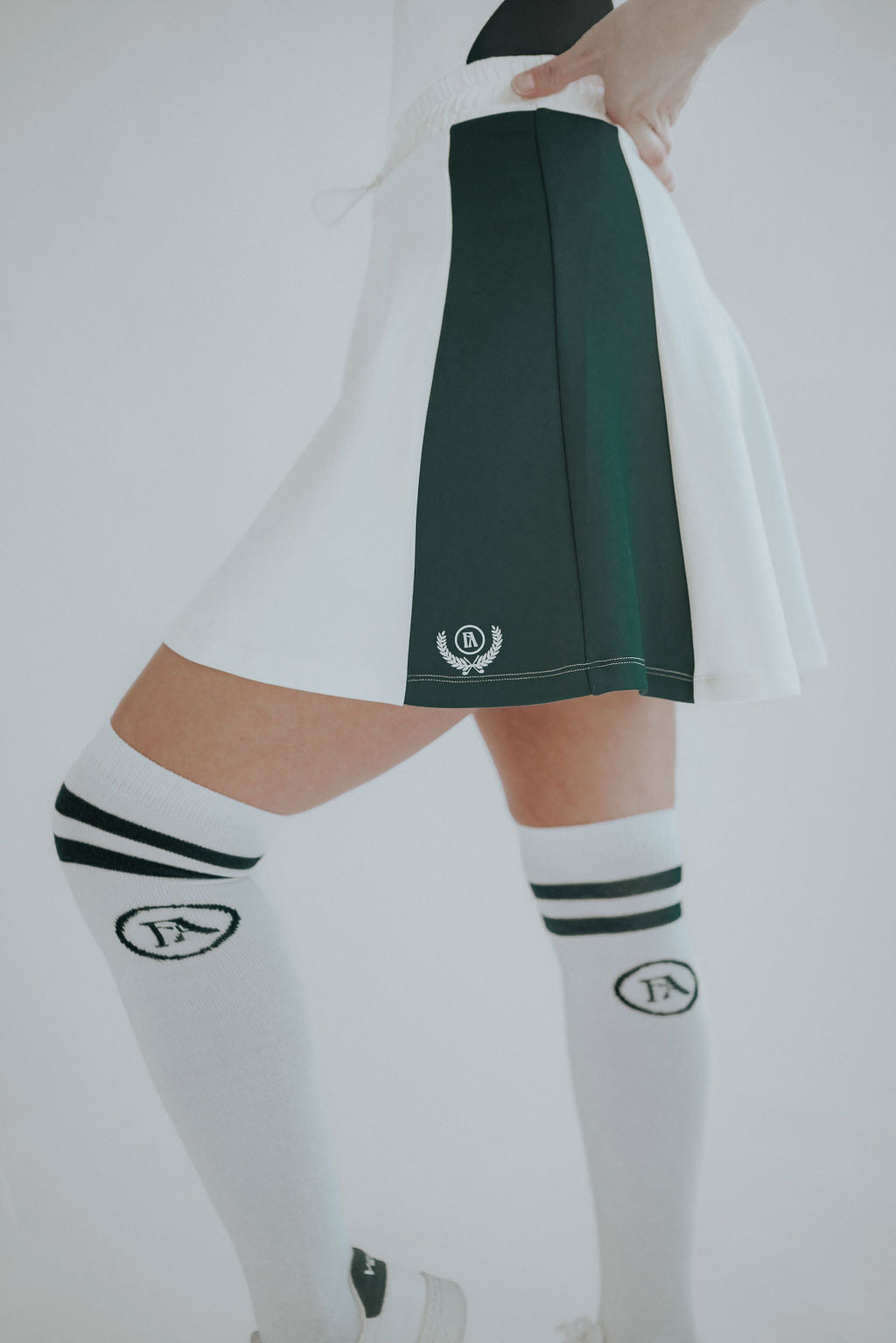 The Shane Knee High Socks - White/Green Stripes