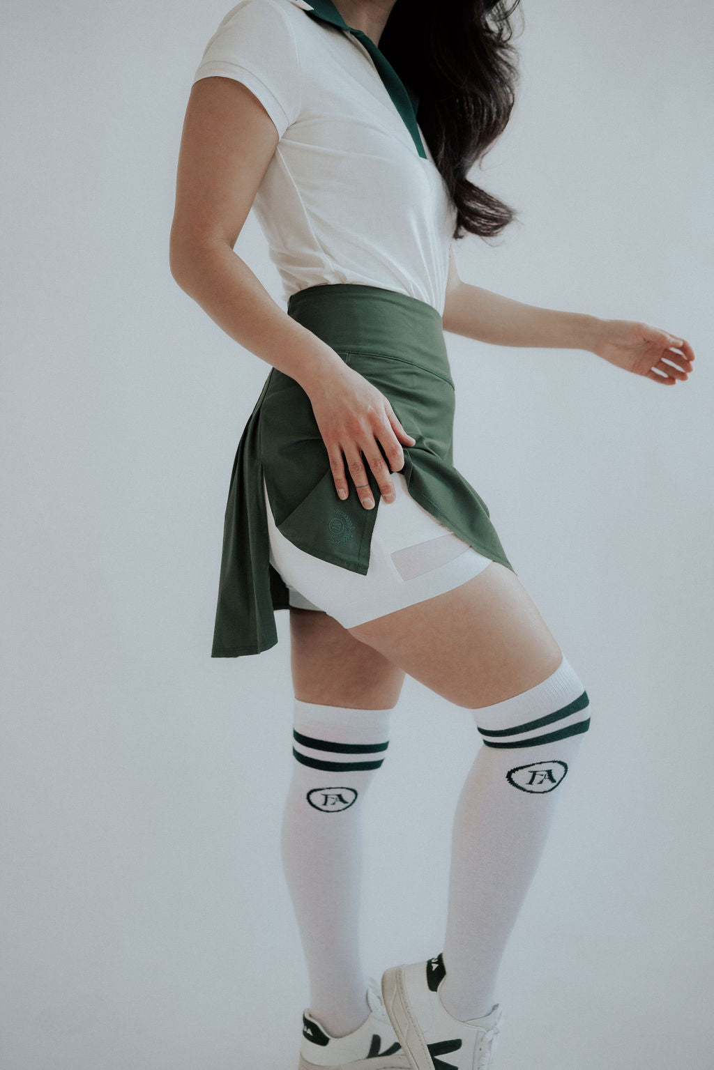 The Shane Knee High Socks - White/Green Stripes