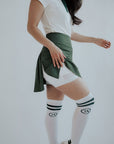 The Shane Knee High Socks - White/Green Stripes