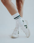 The Shane Knee High Socks - White/Green Stripes