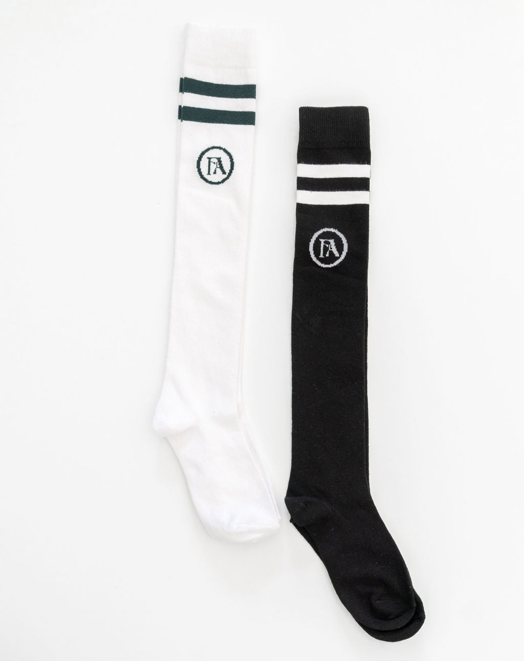 The Shane Knee High Socks - White/Green Stripes