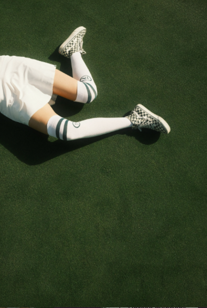 The Shane Knee High Socks - White/Green Stripes