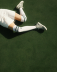 The Shane Knee High Socks - White/Green Stripes