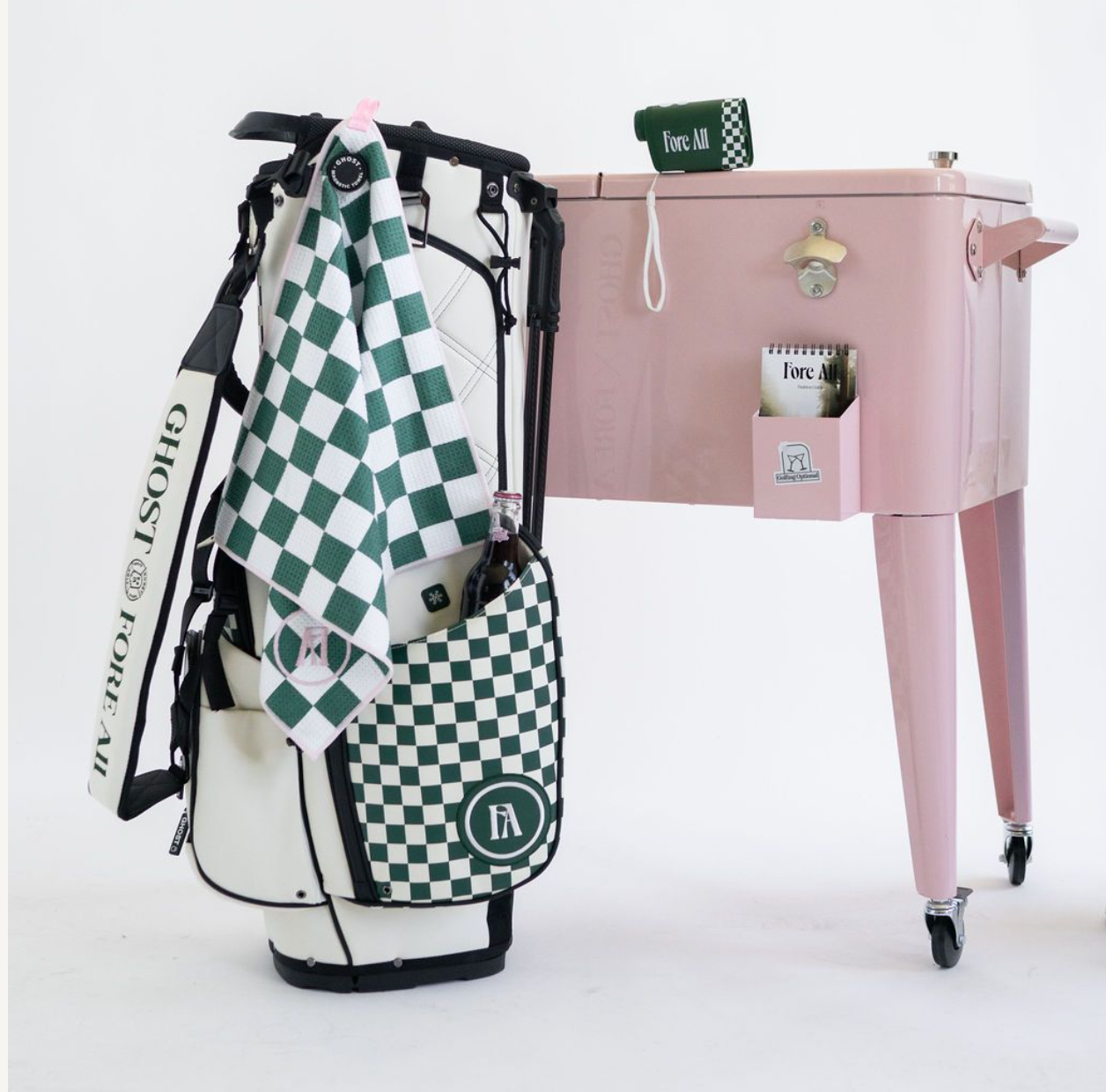 Fore All X Ghost Golf Magnetic Towel - Green Checkered